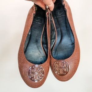 TORY BURCH • Reva Ballerina Flats • Brown Red